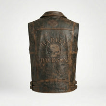 Load image into Gallery viewer, Distressed Leather Biker Vest for Men – Classic Harley Style
