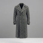 Men’s Manteco Herringbone Double Breasted Long Coat – Dark Gray Classic Fit