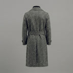 Men’s Manteco Herringbone Double Breasted Long Coat – Dark Gray Classic Fit