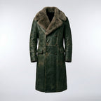 Men’s Dark Green Shearling Leather Jacket – Premium Winter Aviator Style