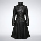 Women’s Black Gothic Victorian Leather Trench Coat – Elegant Long Statement Coat