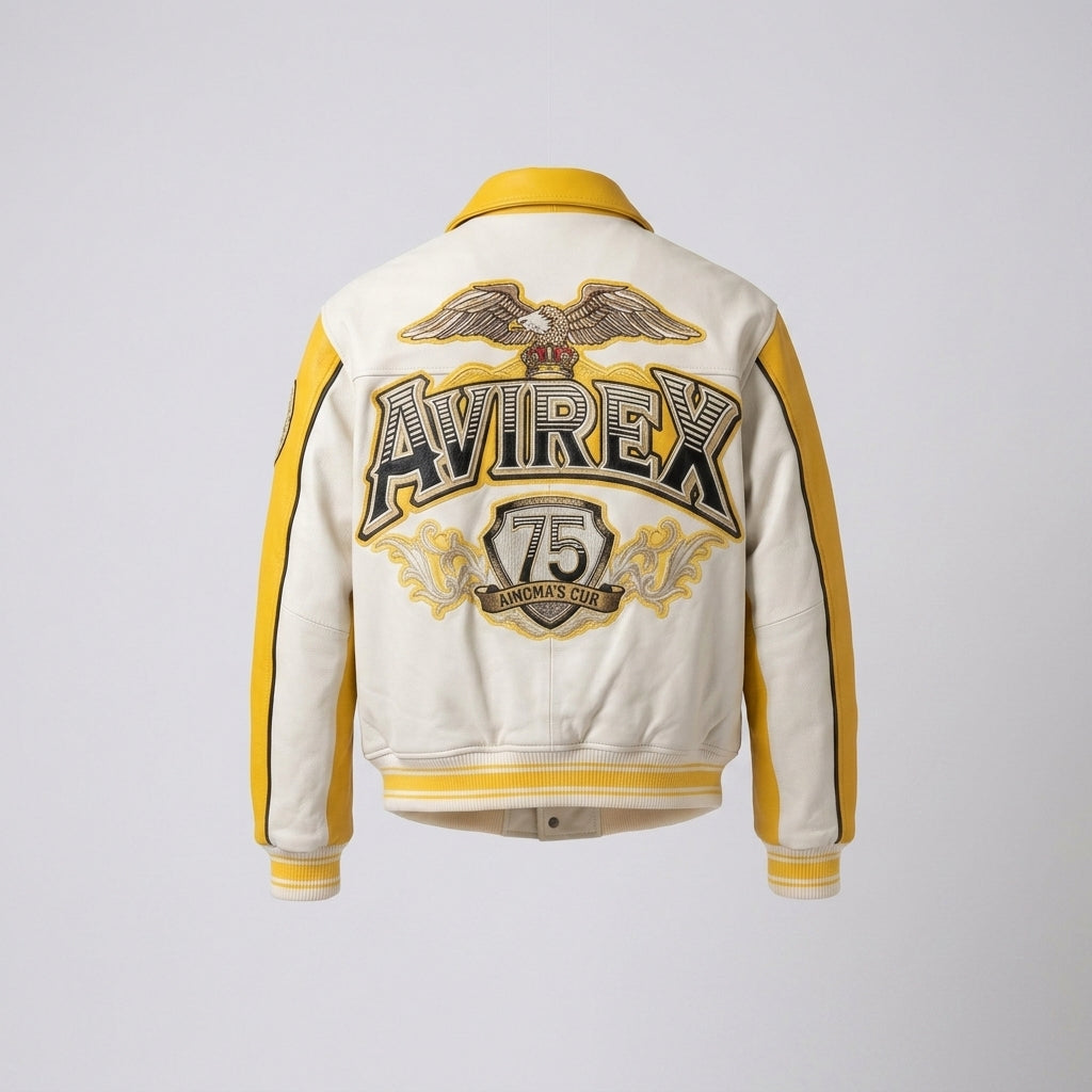 Aviators King Varsity Lederjacke – Gelb & Weiß Edition