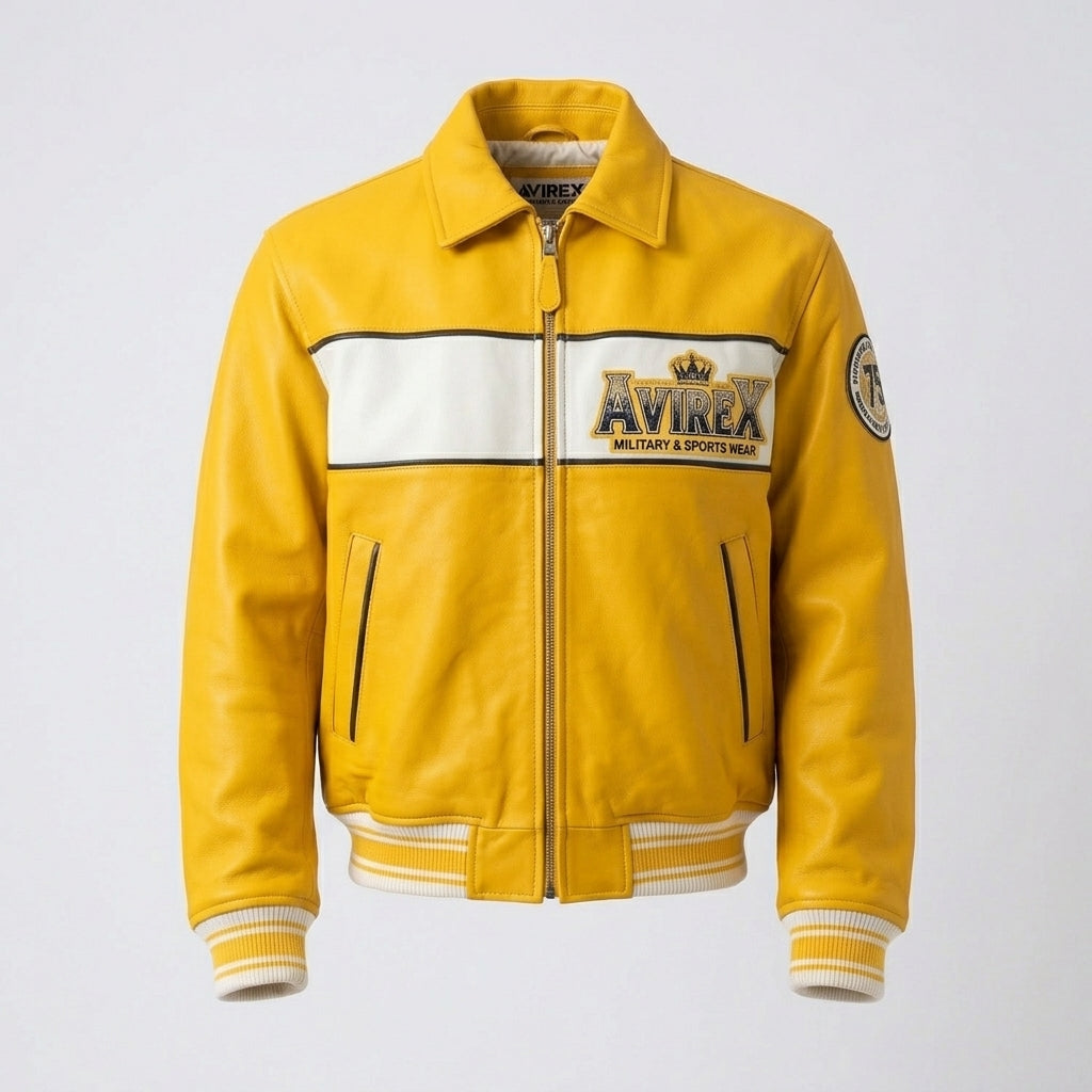 Aviators King Varsity Lederjacke – Gelb & Weiß Edition