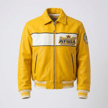 Load image into Gallery viewer, Aviators King Varsity Leather Jacket – Yellow &amp; White Edition
