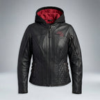 Motorradjacke aus Leder für Damen mit gerollten Totenköpfen – Harley Style Edition