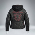 Motorradjacke aus Leder für Damen mit gerollten Totenköpfen – Harley Style Edition