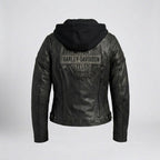 Motorradjacke für Damen im Harley-Stil mit Scroll Skull 3-in-1 aus Leder
