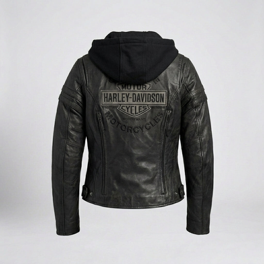 Motorradjacke für Damen im Harley-Stil mit Scroll Skull 3-in-1 aus Leder