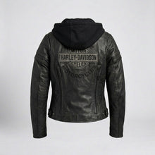 Load image into Gallery viewer, Women’s Scroll Skull 3-in-1 Leather Motorcycle Jacket – Harley Style Edition

