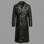 Men’s German Officer Style Black Leather Trench Coat – Military Inspired Long Coat