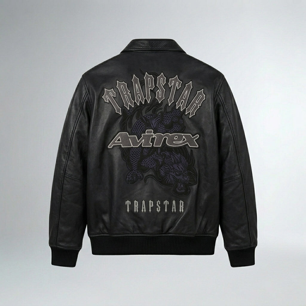 Men’s Street Collaboration Leather Bomber Jacket – Avirex Trap Style Edition