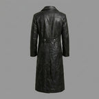 Men’s German Officer Style Black Leather Trench Coat – Military Inspired Long Coat