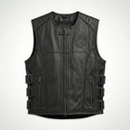 TXR Shooter Men’s Leather Motorcycle Vest – Classic Biker Edition