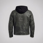 Herren schwarze Kapuzen-Leder-Bikerjacke – Urbaner Motorrad-Stil