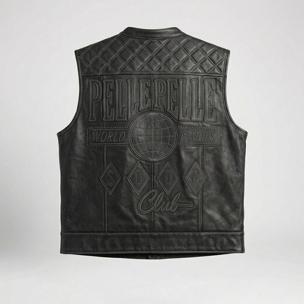 Men’s Black Embroidered Leather Vest – Pelle Pelle Urban Edition