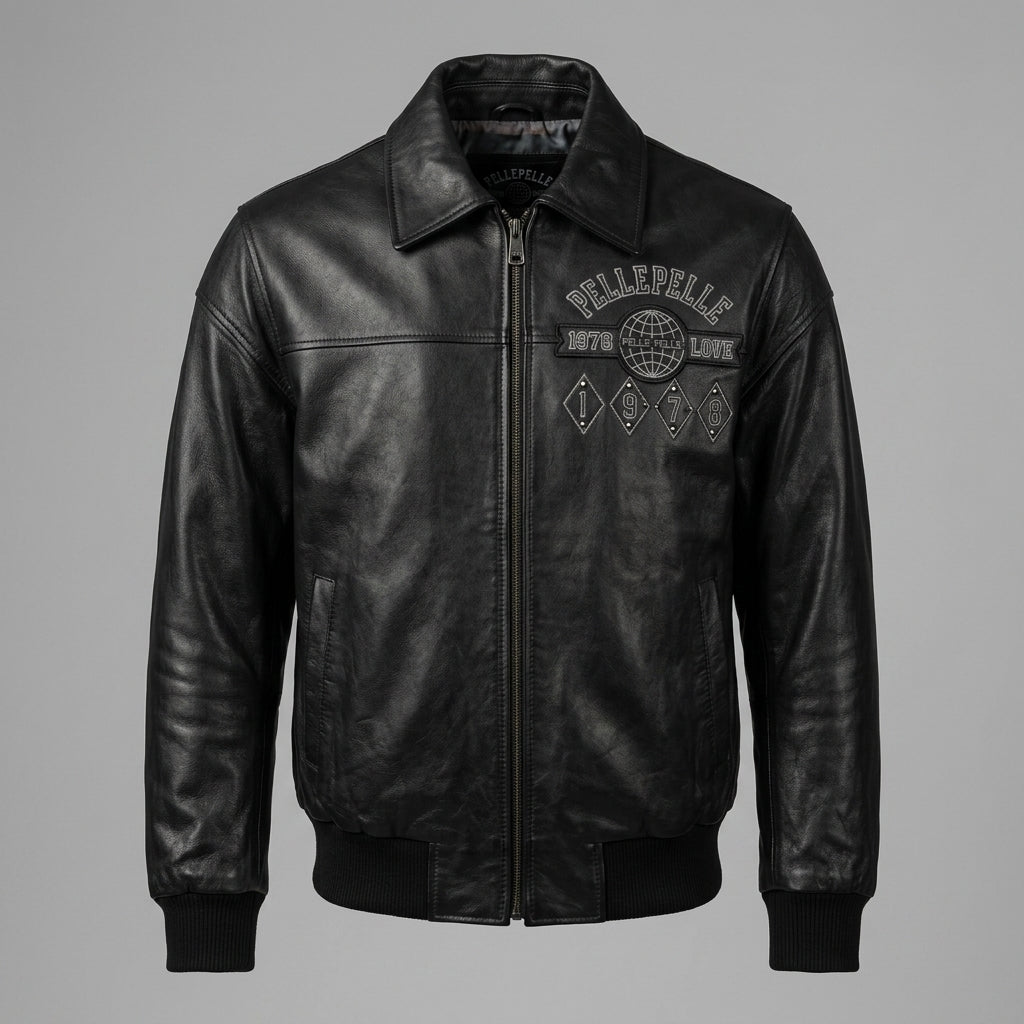 Bestickte schwarze Lederjacke für Herren – Pelle Style Street Edition