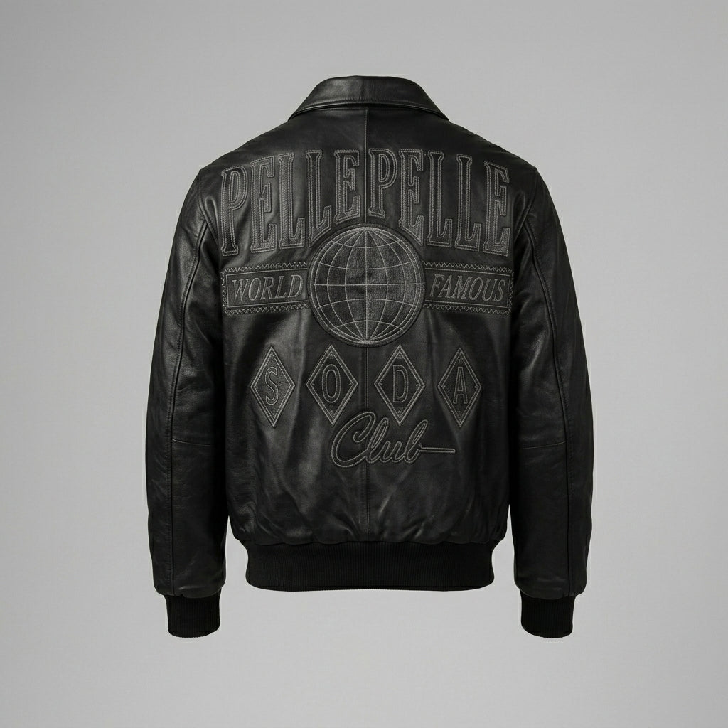 Bestickte schwarze Lederjacke für Herren – Pelle Style Street Edition
