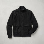 Men’s Black Suede Leather Bomber Jacket – Premium Classic Casual Aviator Coat