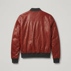 Men’s Red Lambskin Leather Bomber Jacket – Premium Fashion Casual Coat