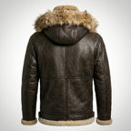 Men’s B-3 Hooded Sheepskin Bomber Leather Jacket – Premium Shearling Flight Coat