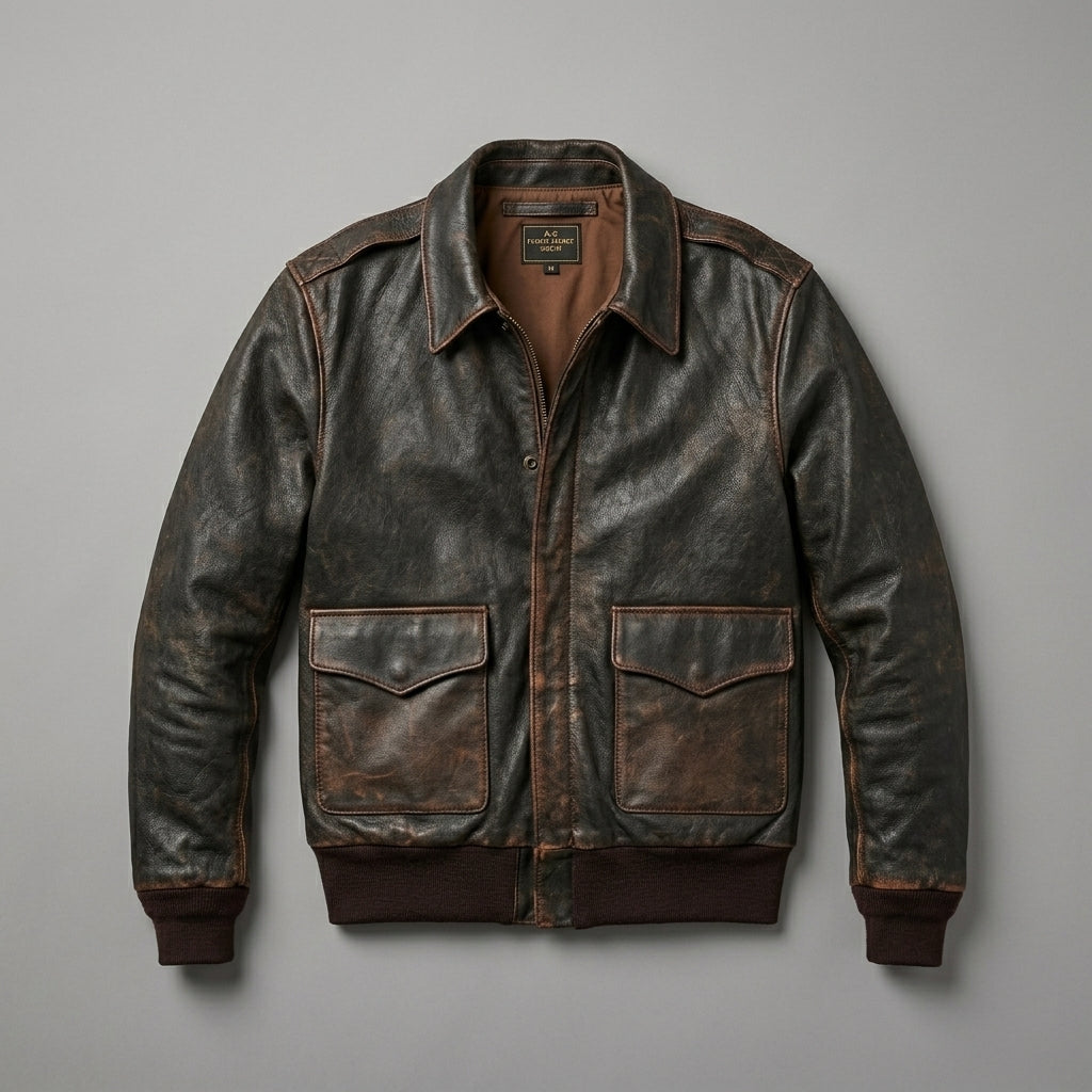 Men’s Brown A2 Aviator Leather Bomber Jacket – Military Pilot Flight Coat