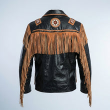 Load image into Gallery viewer, Men’s Cowboy Cowhide Leather Jacket – Fringe &amp; Beaded Western Coat
