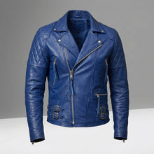 Laden Sie das Bild in den Galerie-Viewer, Cafe Racer Leather Jacket - Buy Royal Blue Motorcycle Jacket
