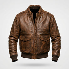 Laden Sie das Bild in den Galerie-Viewer, Men’s 100 Mission A-2 Pilot Leather Jacket – Classic Aviation Bomber Coat
