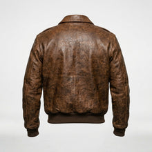 Laden Sie das Bild in den Galerie-Viewer, Men’s 100 Mission A-2 Pilot Leather Jacket – Classic Aviation Bomber Coat
