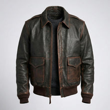 Laden Sie das Bild in den Galerie-Viewer, Men’s Brown A2 Aviator Military Pilot Leather Bomber Jacket – Vintage Flight Coat
