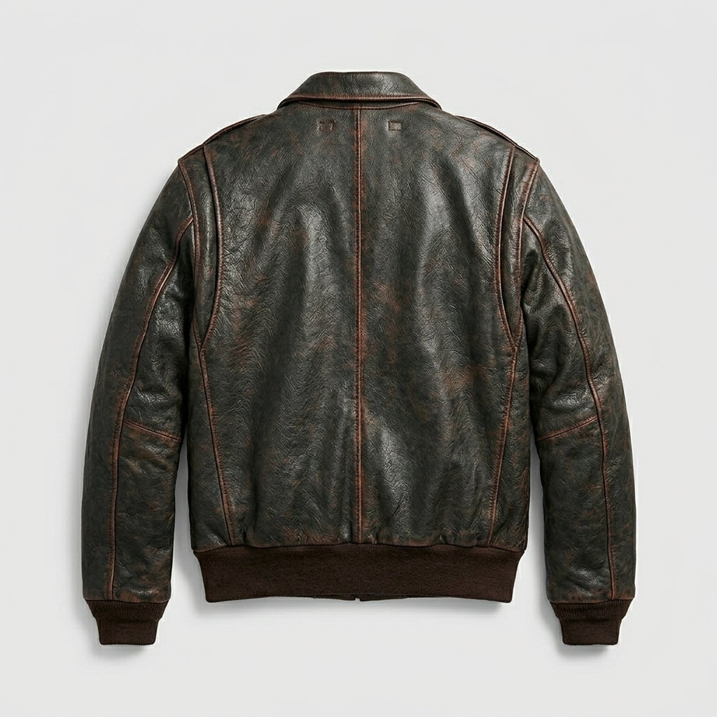Men’s Brown A2 Aviator Military Pilot Leather Bomber Jacket – Vintage Flight Coat
