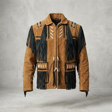 Laden Sie das Bild in den Galerie-Viewer, Men’s Cowboy Western Fringed Brown Leather Jacket
