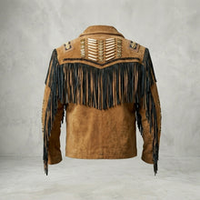 Laden Sie das Bild in den Galerie-Viewer, Men’s Cowboy Western Fringed Brown Leather Jacket
