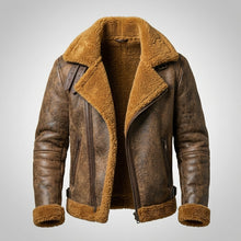 Load image into Gallery viewer, Men’s B3 Sheepskin Shearling Bomber Jacket – Military Fur Aviator Coat
