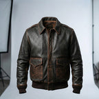 Men’s Brown A2 Aviator Military Pilot Leather Bomber Jacket – Classic Flight Coat