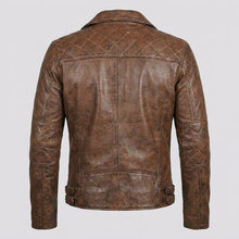 Load image into Gallery viewer, Men’s Brown Distressed Leather Motorcycle Jacket – Vintage Biker Moto Coat
