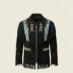 Men’s Western Black Cowboy Leather Jacket – Vintage Biker Style Coat