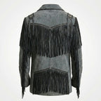 Men’s Western Cowboy Jacket – Black Fringe Suede Leather Coat