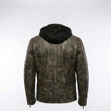 Load image into Gallery viewer, Men’s Gatsby Distressed Brown Leather Jacket – Quilted Shoulder Cafe Racer Jacket
