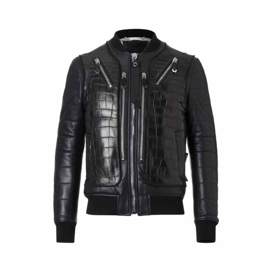 Leather Black Bomber Crocodile Leather Jacket Leather Outlet