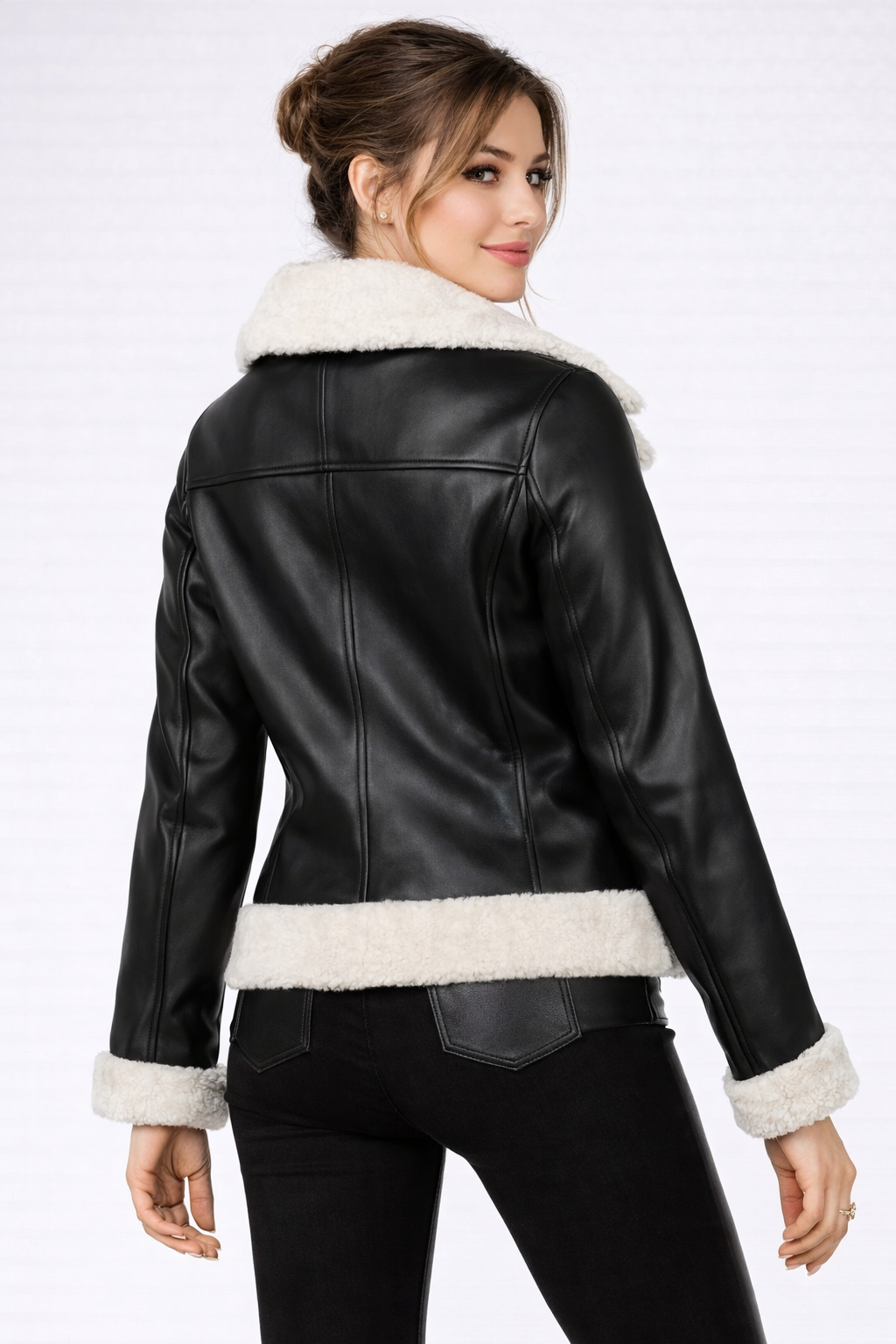 Women's Black Leather Shearling Jacket