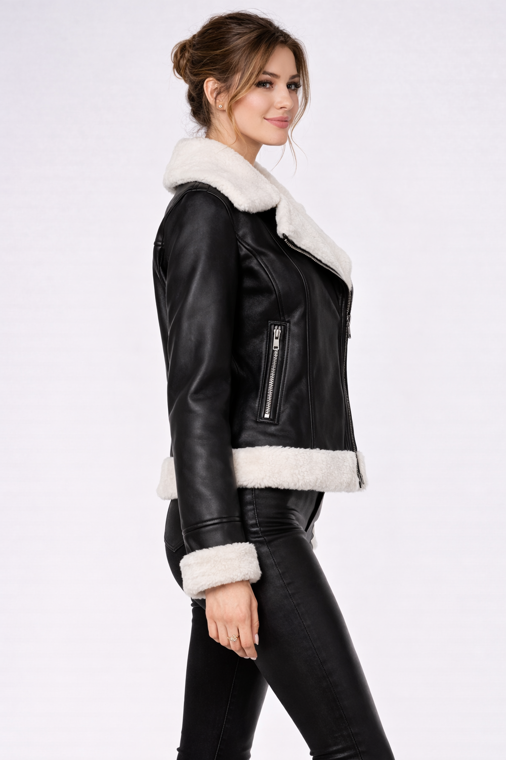 Women's Black Leather Shearling Jacket