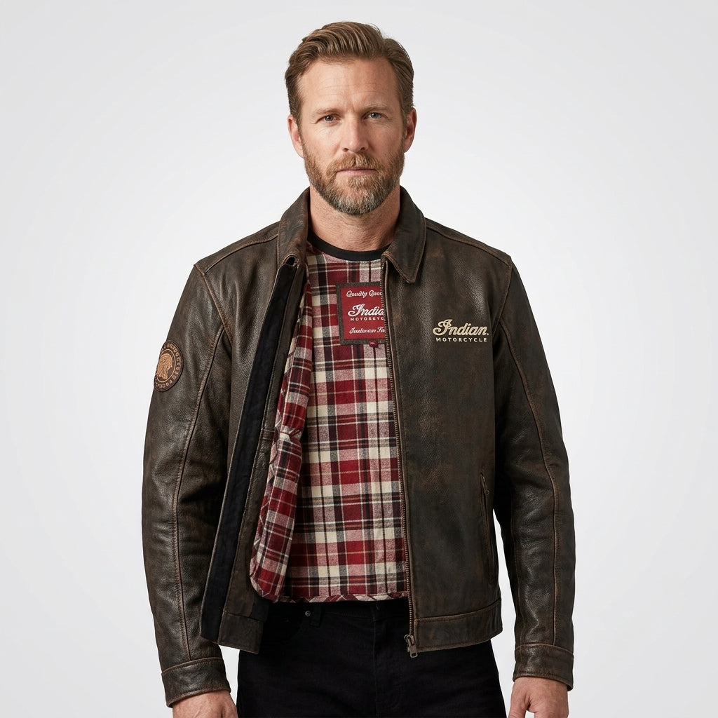 Herren-Motorradjacke aus Leder mit Sternendetails – Hochwertige Biker-Performance-Ausrüstung