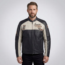 Load image into Gallery viewer, Men’s Harley-Style Genuine Leather Jacket – Star Embroidered Shoulder Moto
