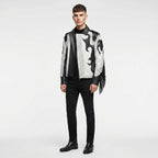 Men’s Black & White Studded Cowboy Leather Jacket – Western Biker Coat