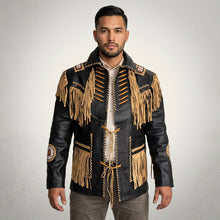 Load image into Gallery viewer, Men’s Black Cowhide Leather Vintage Jacket – Classic Biker Coat
