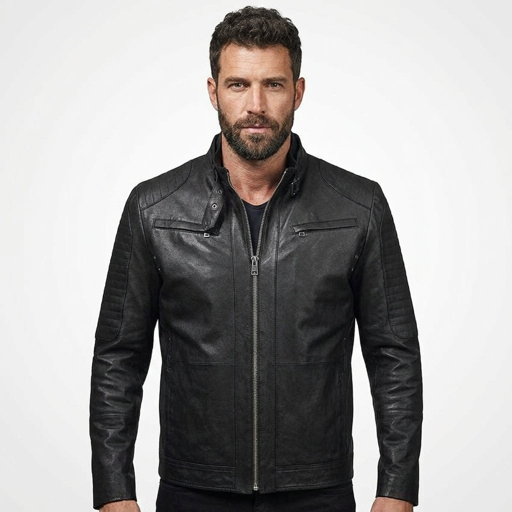Men’s Classic Black Leather Jacket – Timeless Casual Biker Coat