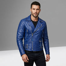 Laden Sie das Bild in den Galerie-Viewer, Cafe Racer Leather Jacket - Buy Royal Blue Motorcycle Jacket
