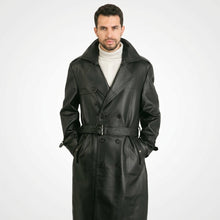 Laden Sie das Bild in den Galerie-Viewer, Men’s Genuine Leather Trench Coat – Classic Long Leather Overcoat
