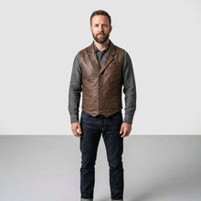 Laden Sie das Bild in den Galerie-Viewer, Men’s Motorcycle Leather Vest – Classic Biker Riding Vest
